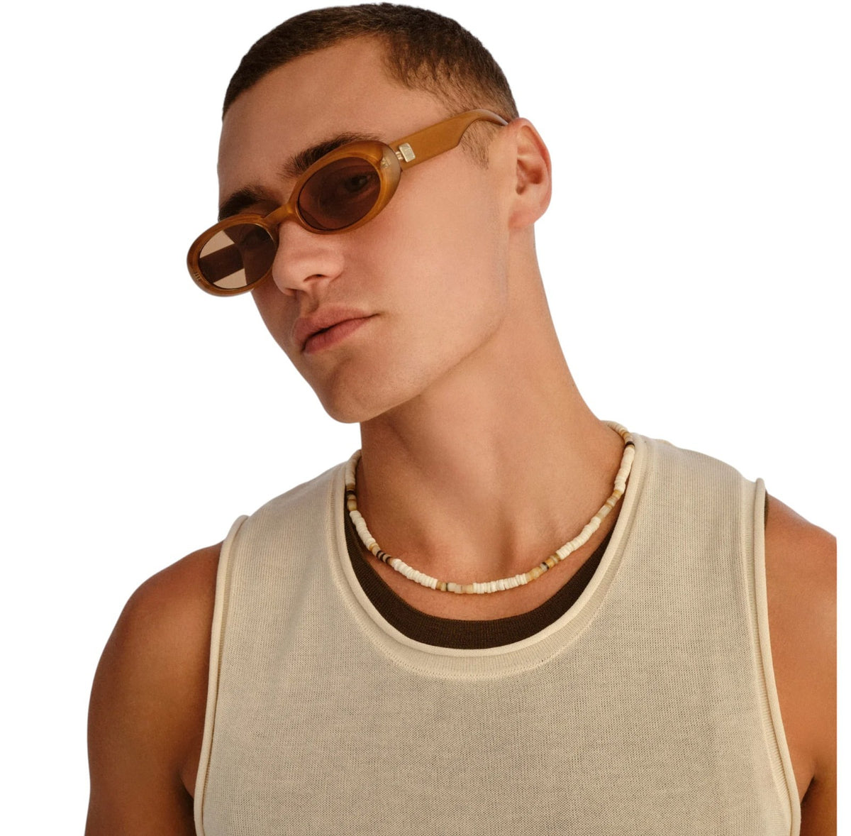 Le Specs Work It Sunglasses | Small Oval, Gold/Pearl, Brown Lenses, Eco Friendly
