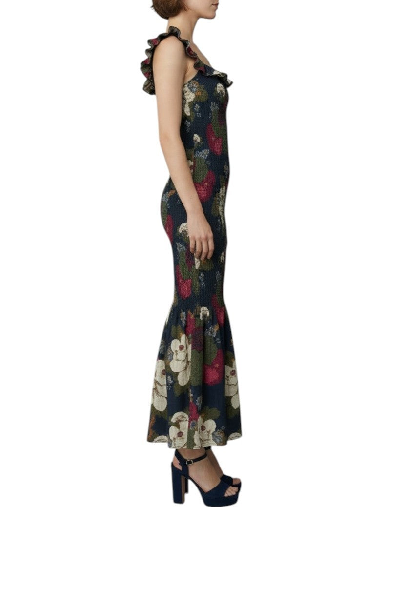 Sir the Label Francesca Midi Dress | Floral, Sz 2, Linen, Fit & Flare, Ruffle