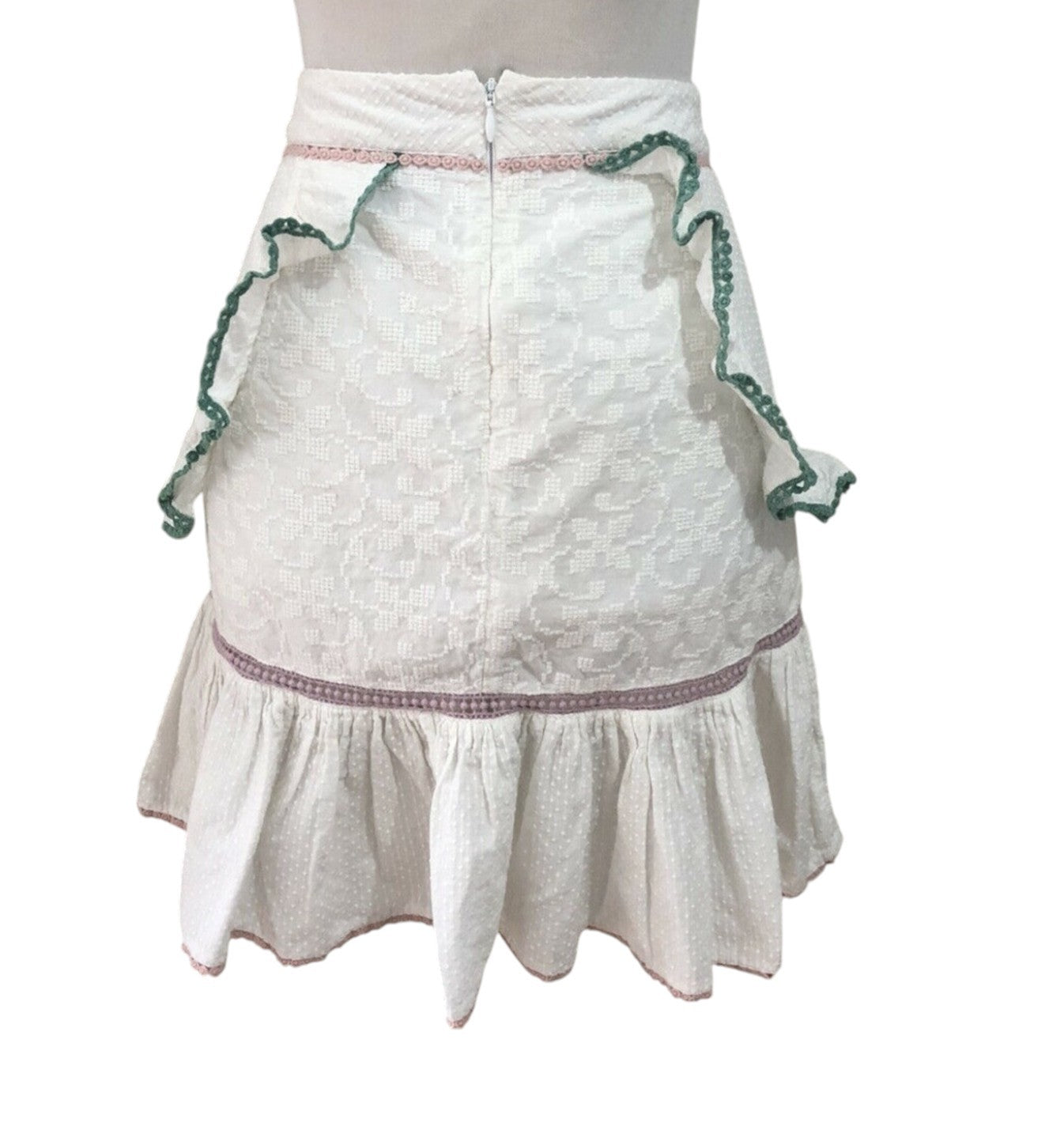 Tigerlily Namita Mini Skirt | White Cotton, Sz 10 , Textured, High Waist $269 RP