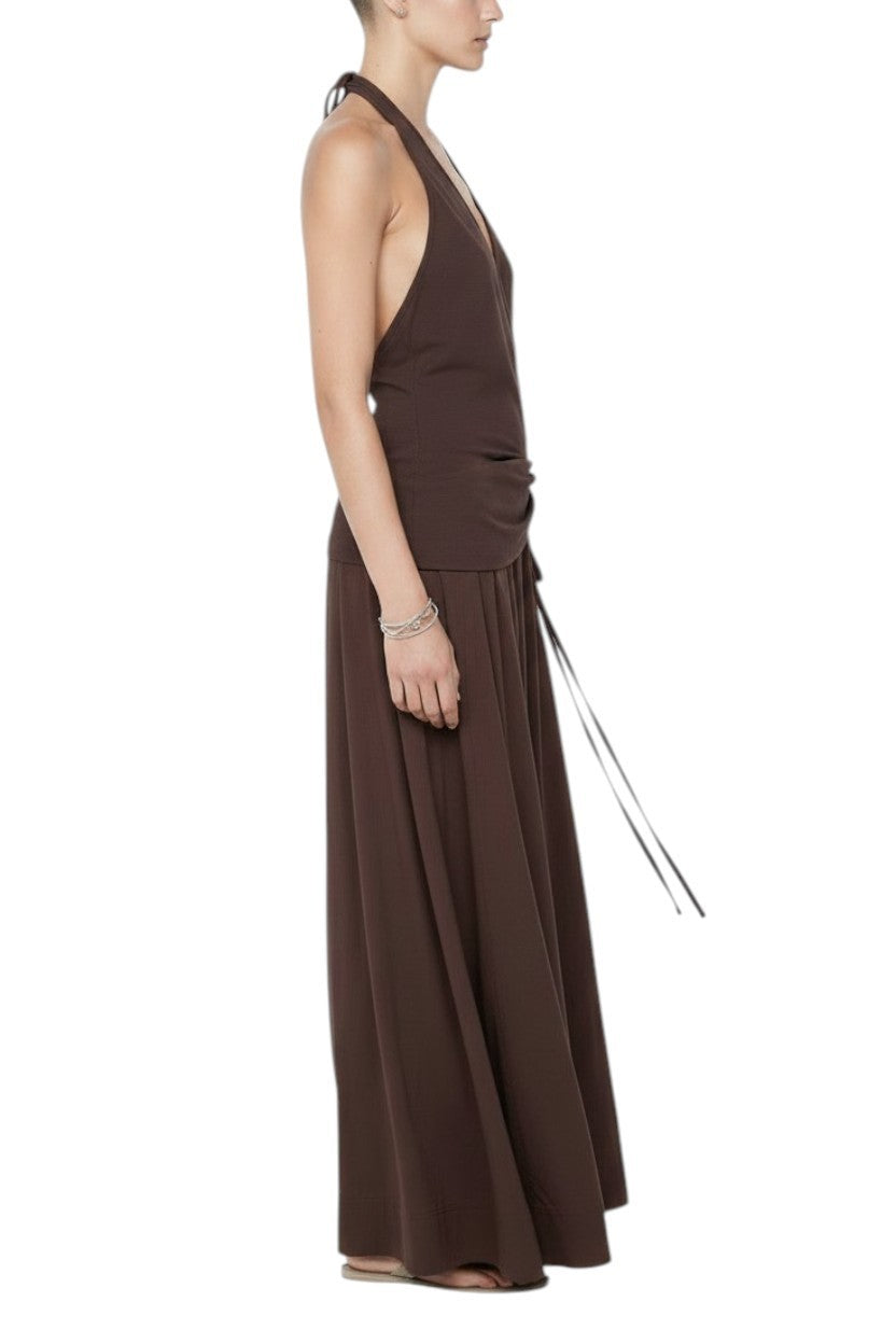 BEC + BRIDGE Sabrine Halter Maxi Dress | Sz 8 AU, Chocolate Brown, Stretch