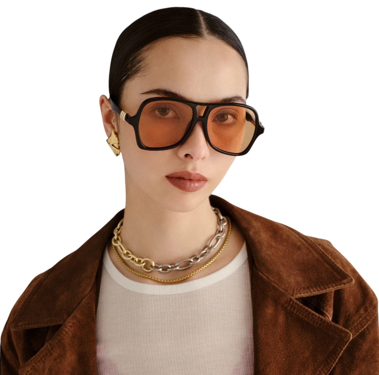 Le Specs Fortune Teller Sunglasses |Black Acetate, Amber Lenses, Vintage Inspire