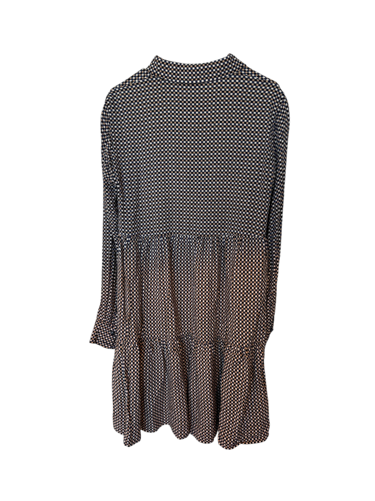 GANNI Relaxed Shift Mini Dress | Checkered, Collar, Button Placket, Cuffs, Flare