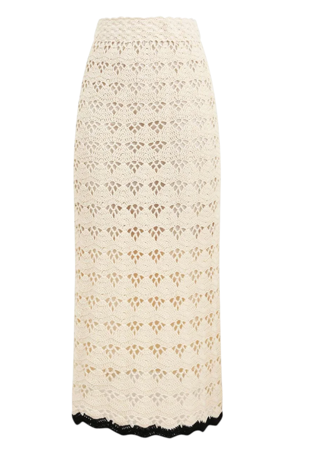 Zimmermann Rhiannon Crochet Midi Skirt |Cream/Black Trim, Stretch, Elastic Waist