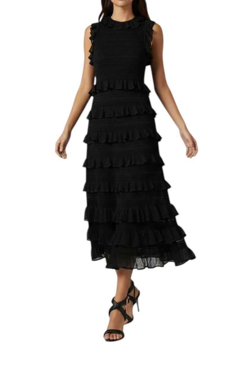 Zimmermann Hypnotic lace knit racer dress | Midi, Black, Tiered, Knitted, Ruffle