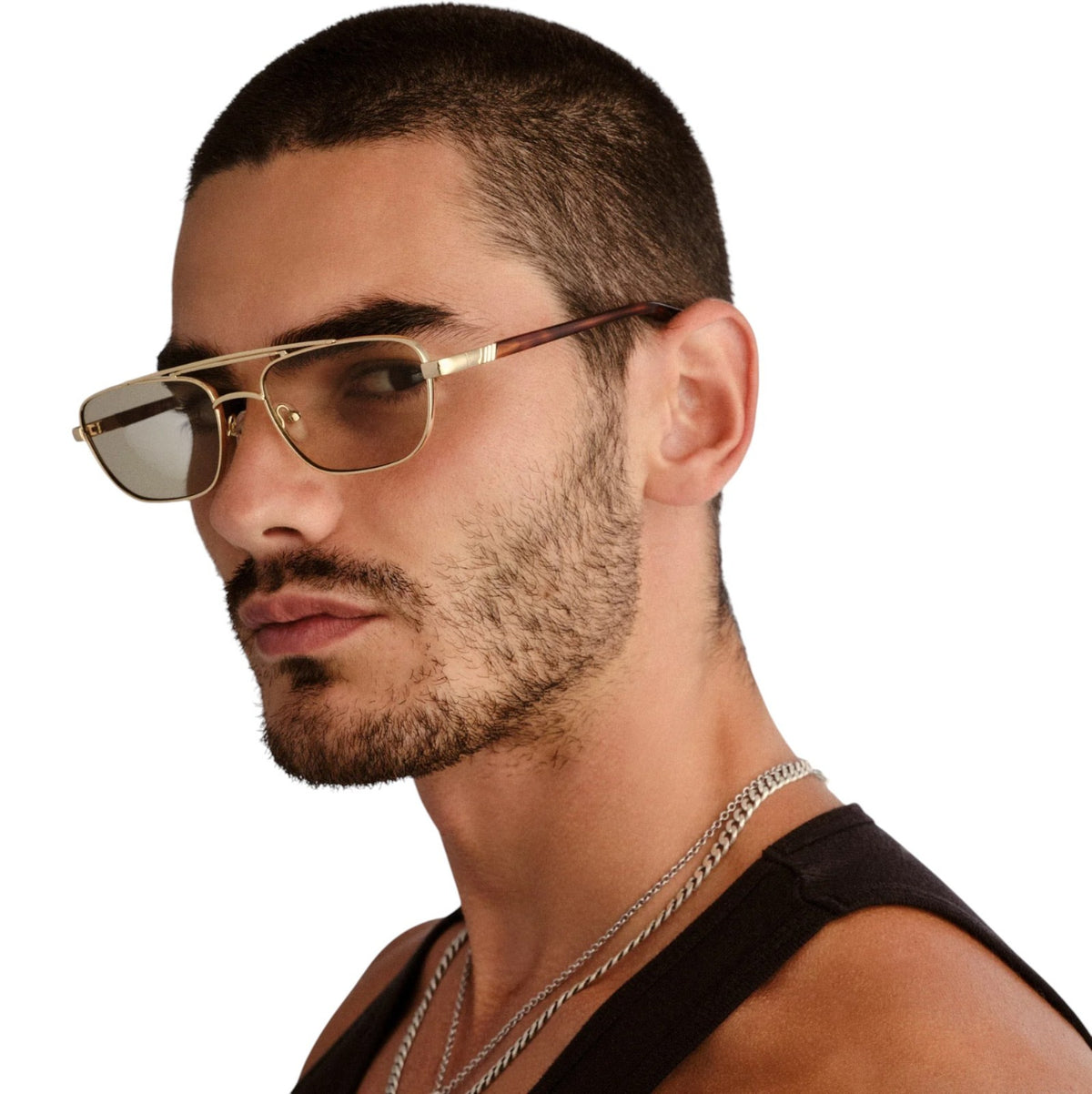 Le Specs Le Mimi Sunglasses | Gold Frame, Moss/Green Tint, Modern Aviator, Metal