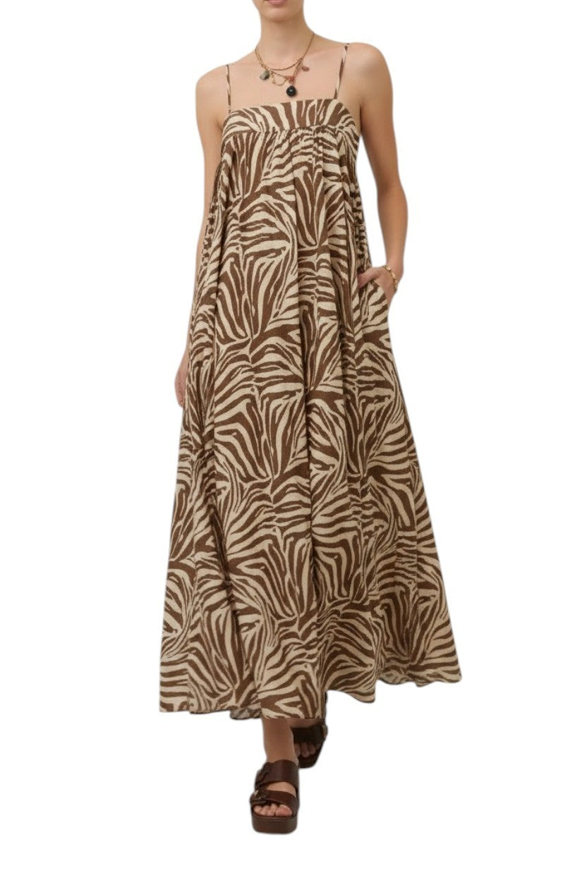 Zimmermann Wanderlust Maxi Dress | Zebra Print, Cotton, Spaghetti Straps, Summer