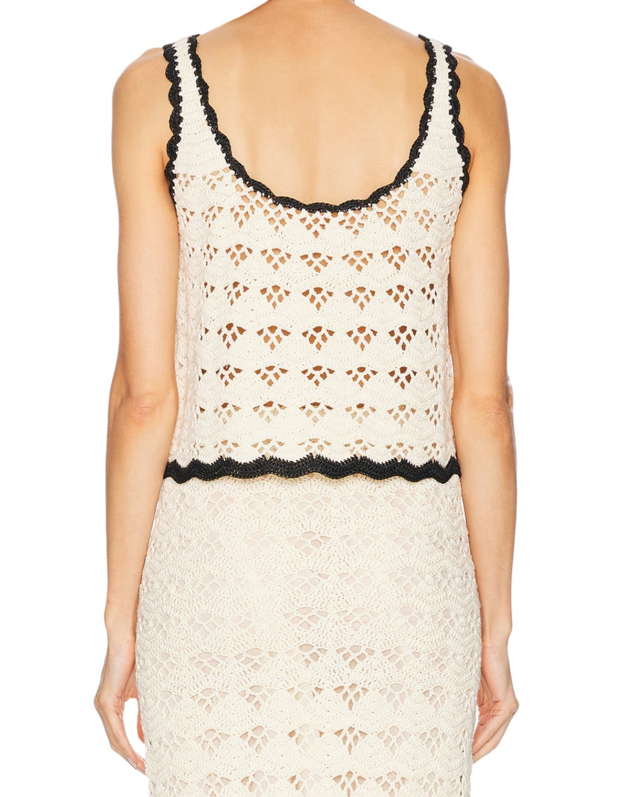 Zimmermann Rhiannon Crochet Tank Top | Cream/Black Trim, Cropped, Cotton Singlet