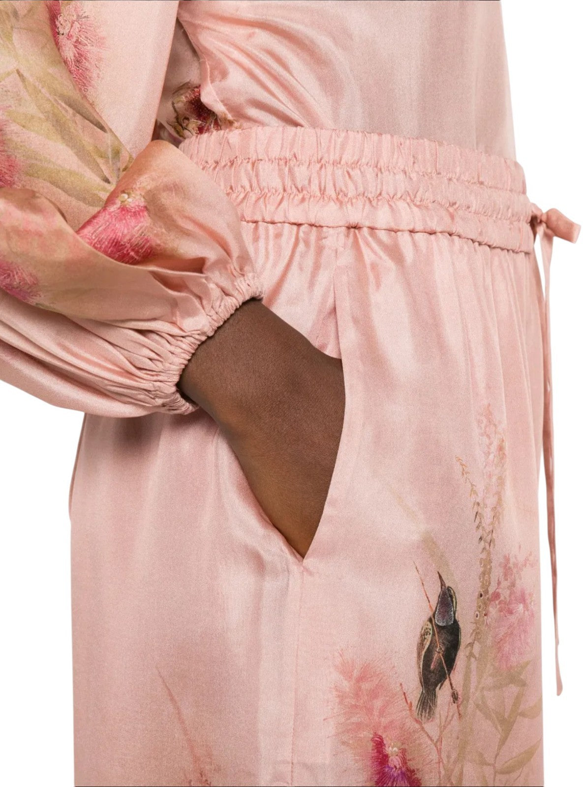 Zimmermann Cascadian Relaxed Wide Leg Pants | Pink Floral, 100% Silk, Drawstring