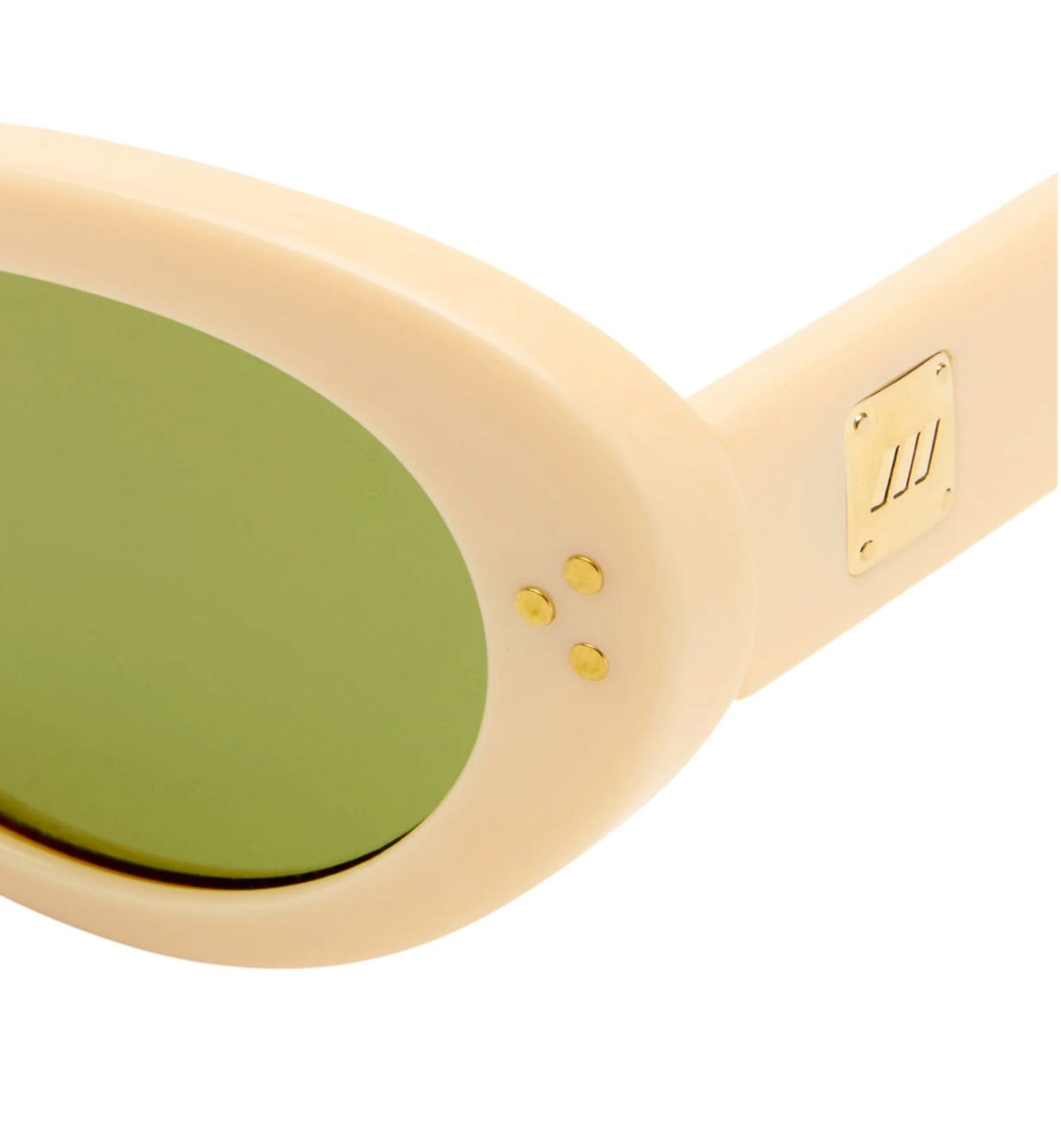 Le Specs Tootsie Sunglasses | Off White/Cream Acetate, Green Mono Lens, Cat Eye