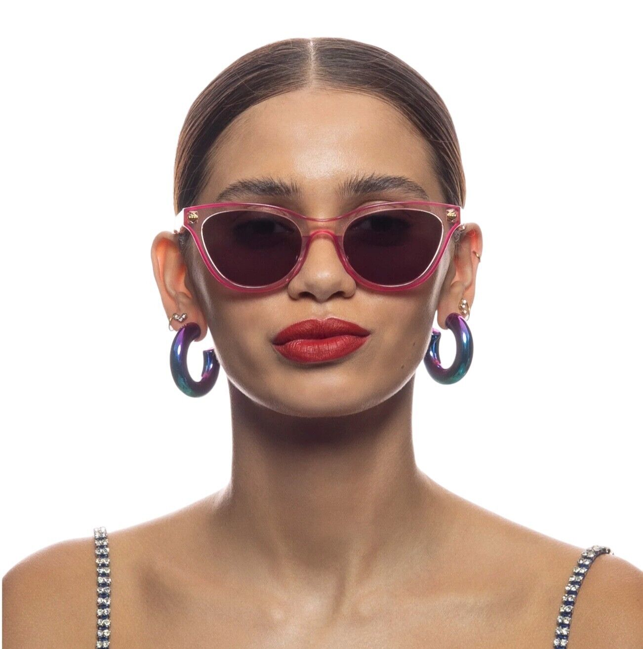 Camilla Festival Frolic Sunglasses | Pink/Clear Acetate, Cats Eye, Hand-Made