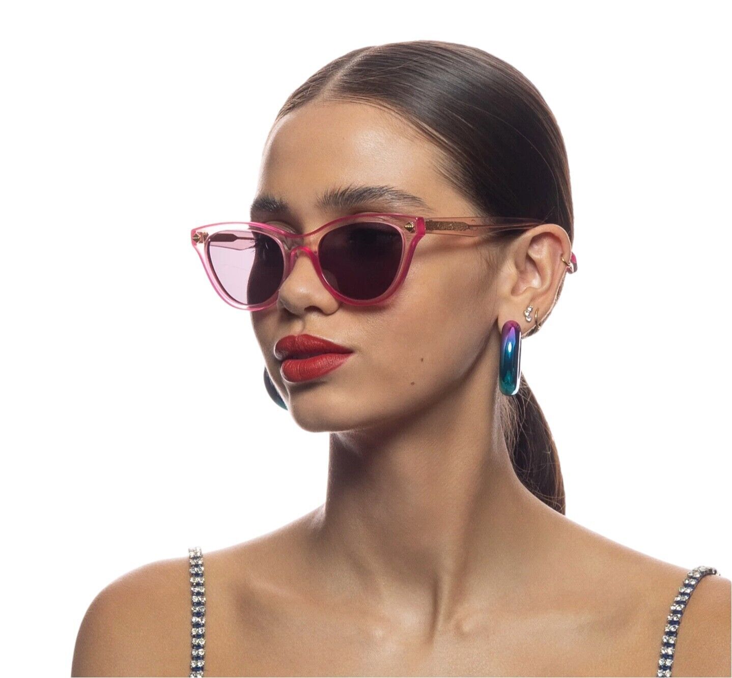 Camilla Festival Frolic Sunglasses | Pink/Clear Acetate, Cats Eye, Hand-Made