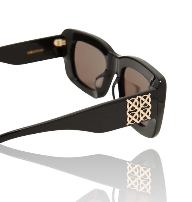 Oroton Alice Sunglasses | Black Acetate, Rectangle, Chunky, Gold Logo, Hand Made