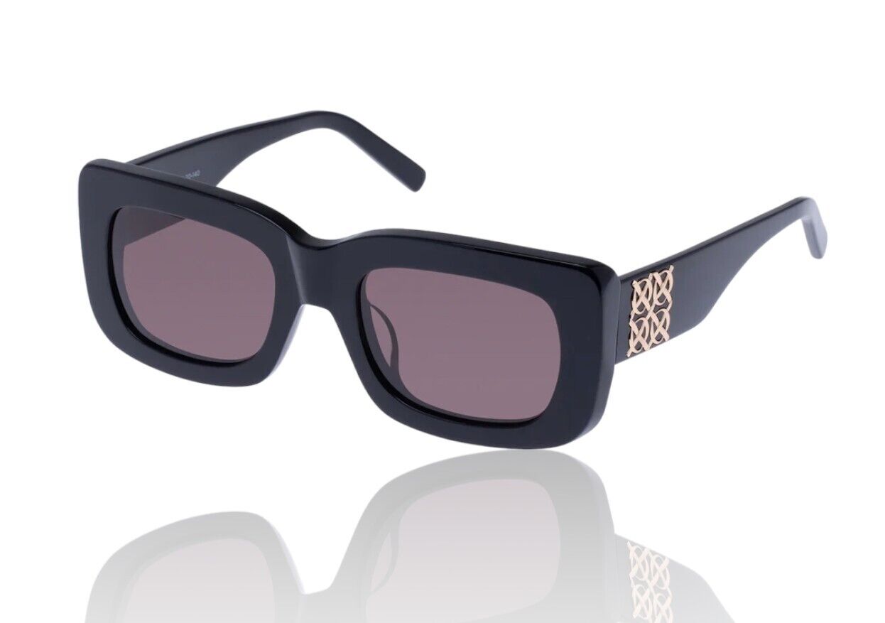 Oroton Alice Sunglasses | Black Acetate, Rectangle, Chunky, Gold Logo, Hand Made
