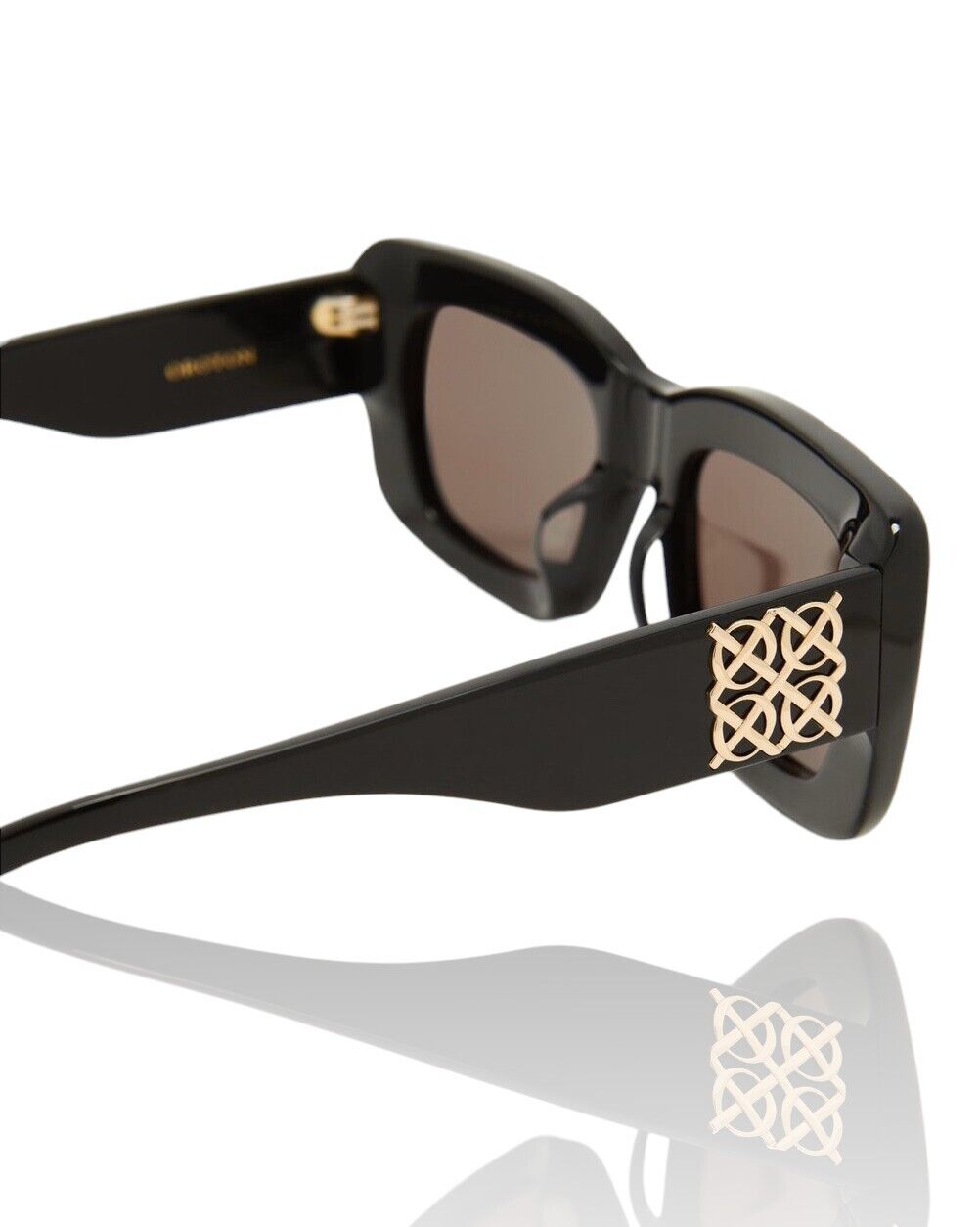 Oroton Alice Sunglasses | Black Acetate, Rectangle, Chunky, Gold Logo, Hand Made