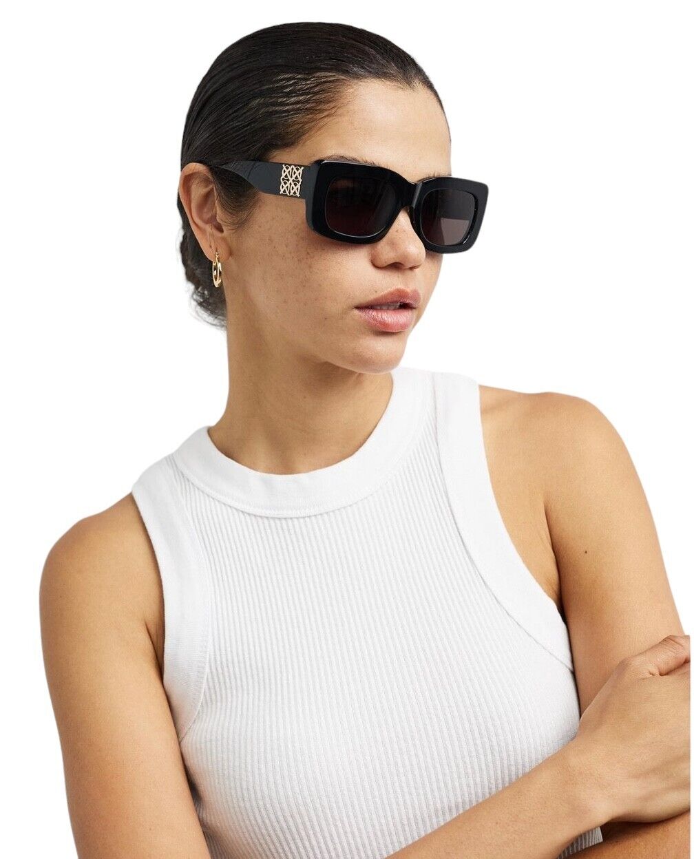 Oroton Alice Sunglasses | Black Acetate, Rectangle, Chunky, Gold Logo, Hand Made