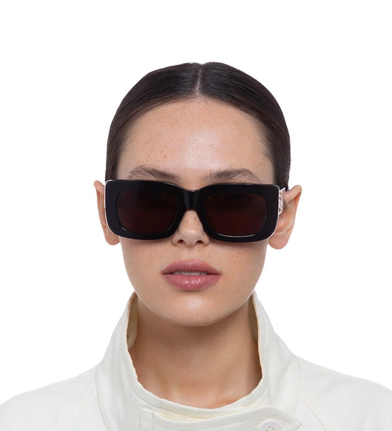 Oroton Alice Sunglasses | Black Acetate, Rectangle, Chunky, Gold Logo, Hand Made