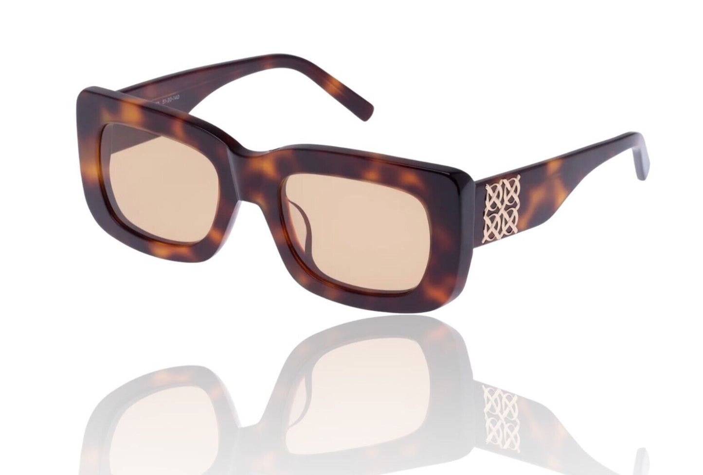 Oroton Alice Sunglasses | Tortoise Shell Acetate, Rectangle, Chunky, Gold Logo,