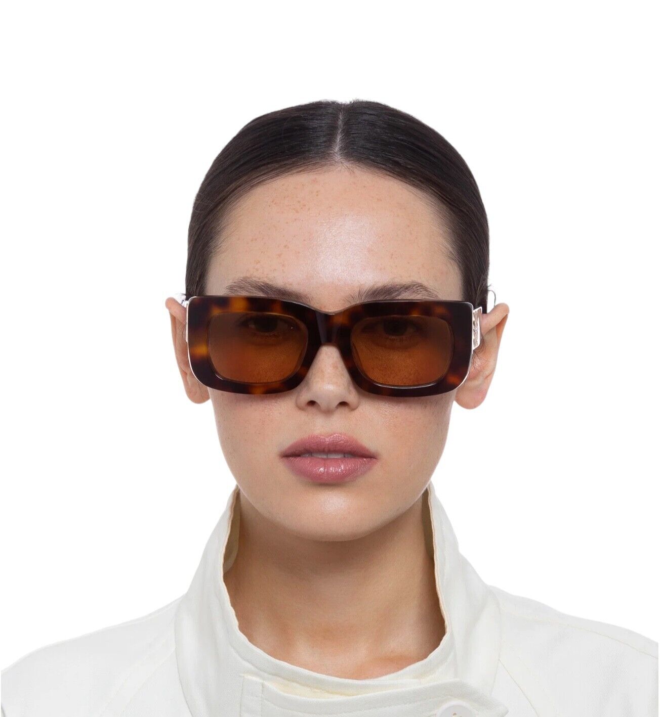 Oroton Alice Sunglasses | Tortoise Shell Acetate, Rectangle, Chunky, Gold Logo,