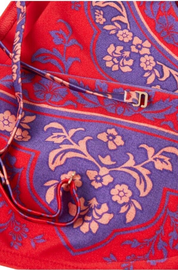 Zimmermann Raie Placement Bandeau Bikini | Red/Purple Paisley, High Cut/Low Rise