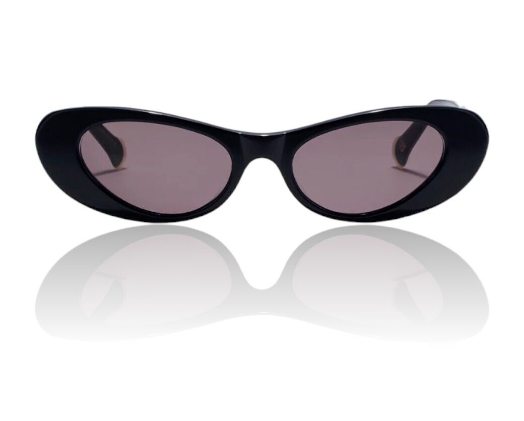 Camilla Champagne & Caviar Sunglasses | Solid Black, Cats Eye, Hand-Made, Slim