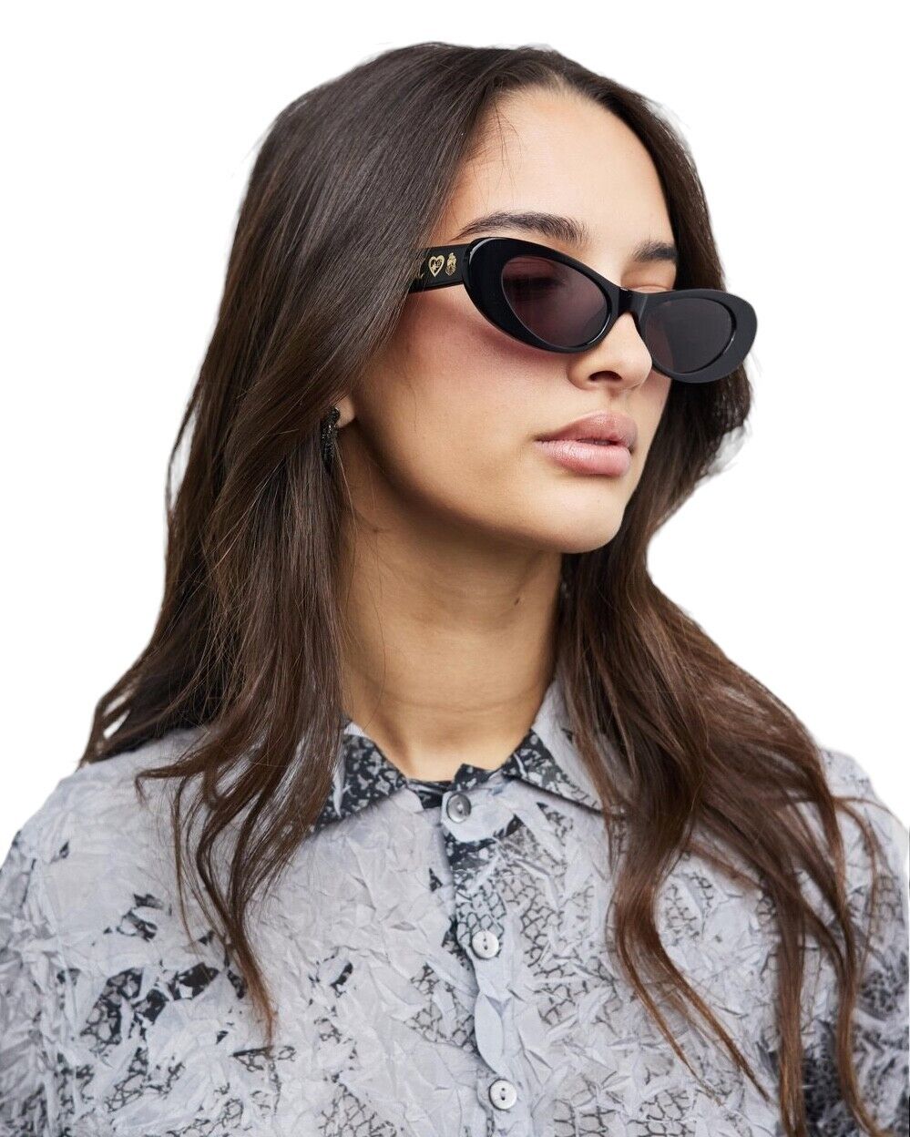 Camilla Champagne & Caviar Sunglasses | Solid Black, Cats Eye, Hand-Made, Slim
