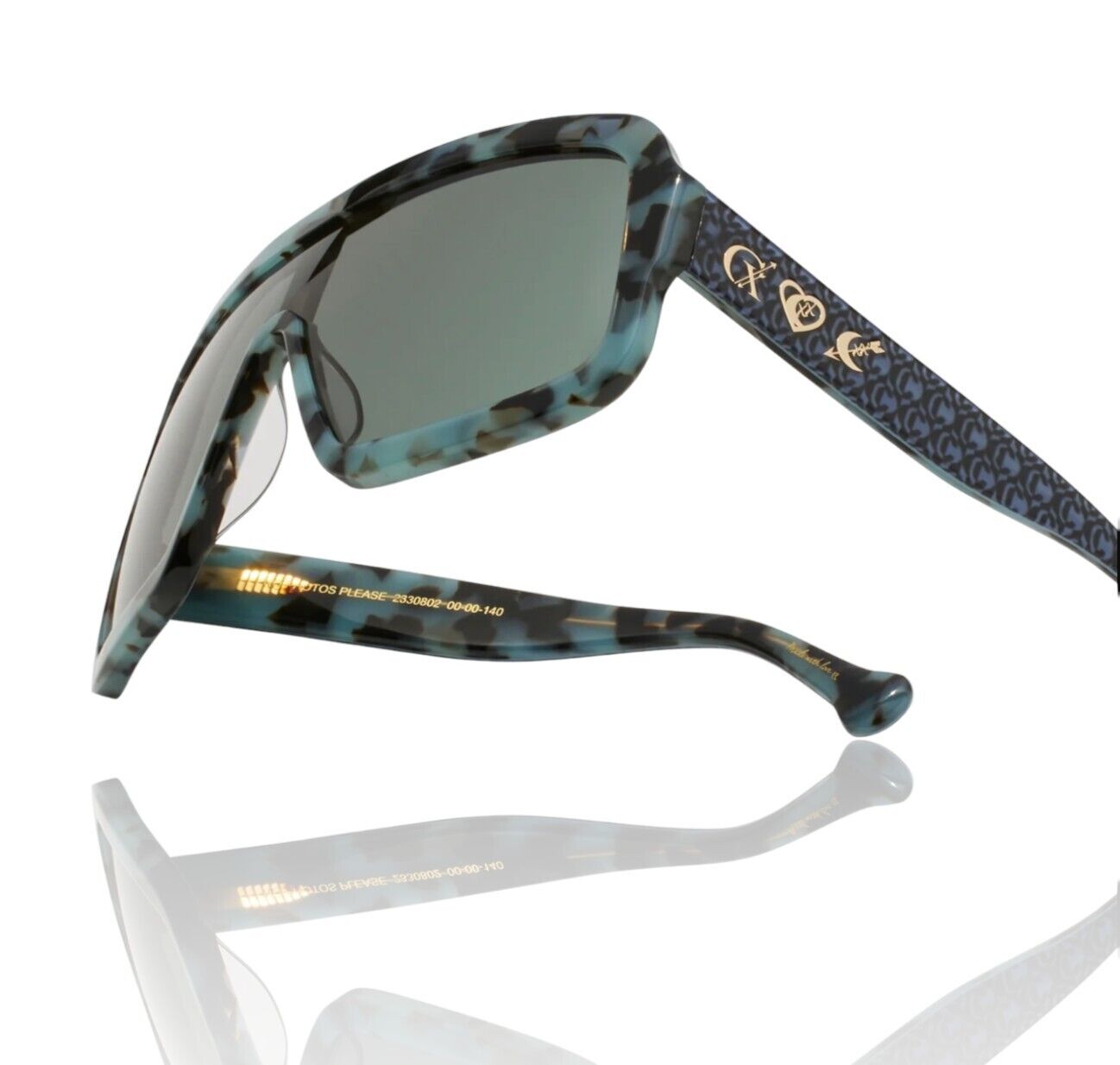 Camilla No Photos Please| Shield Shape, Blue Tort/Monogram, Oversized Acetate