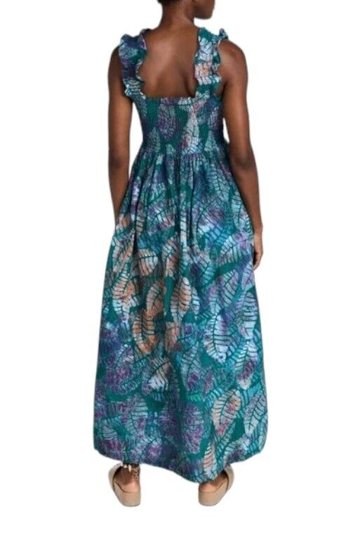 Sika Traci Dress |US 8, AU/UK 12, Shirred, Green Leaf, Buttons, Slit, Eco Friend