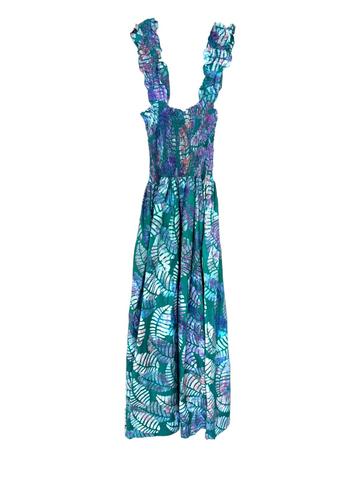 Sika Traci Dress |US 8, AU/UK 12, Shirred, Green Leaf, Buttons, Slit, Eco Friend