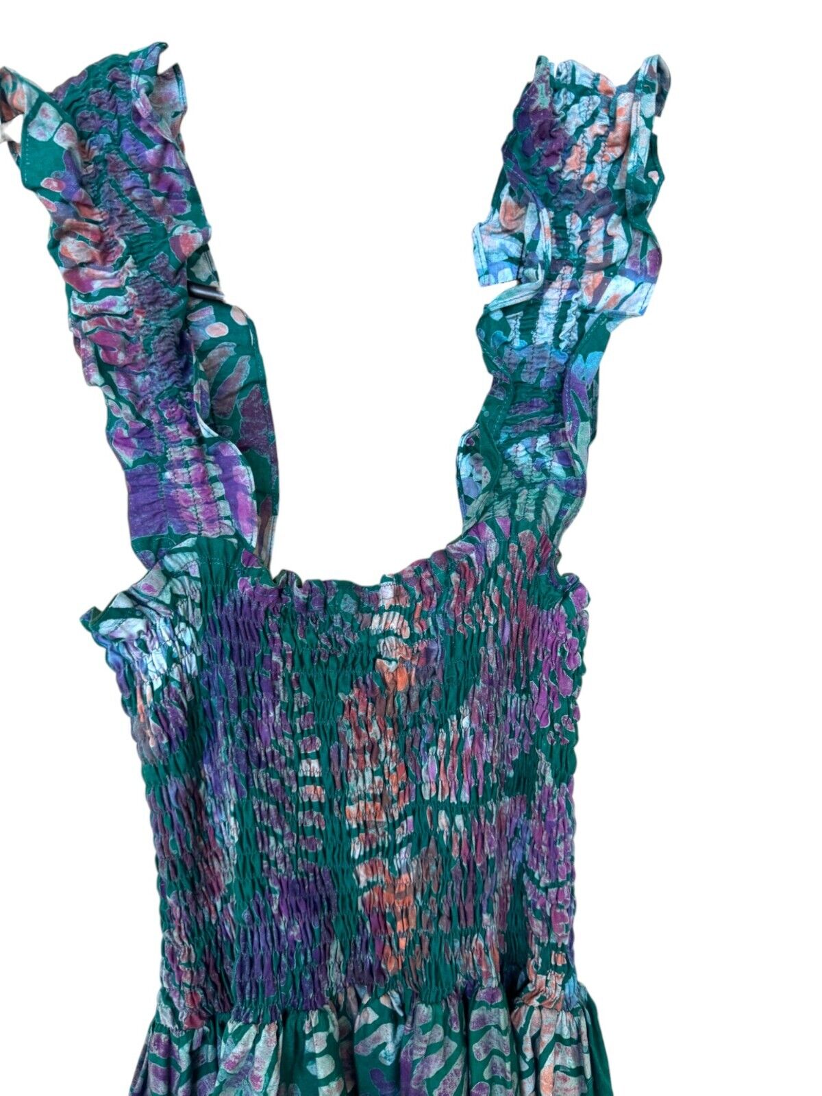 Sika Traci Dress |US 8, AU/UK 12, Shirred, Green Leaf, Buttons, Slit, Eco Friend