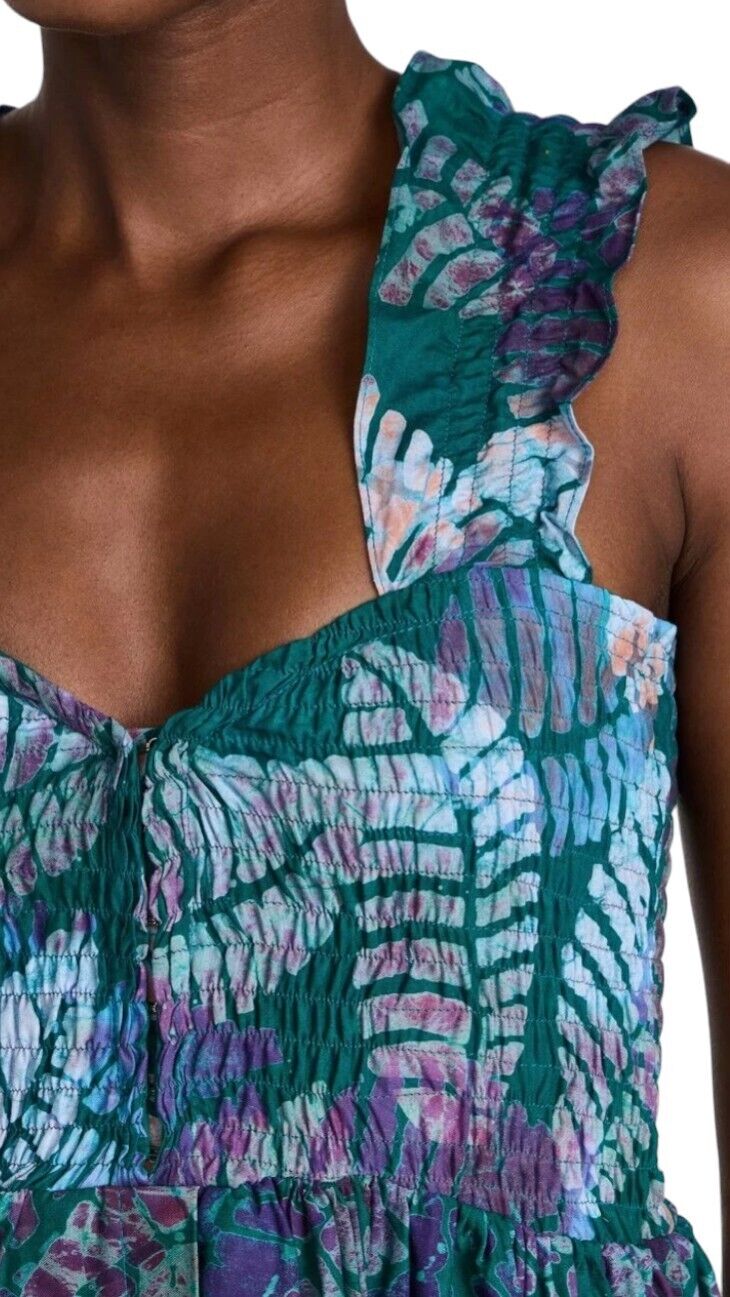 Sika Traci Dress |US 8, AU/UK 12, Shirred, Green Leaf, Buttons, Slit, Eco Friend
