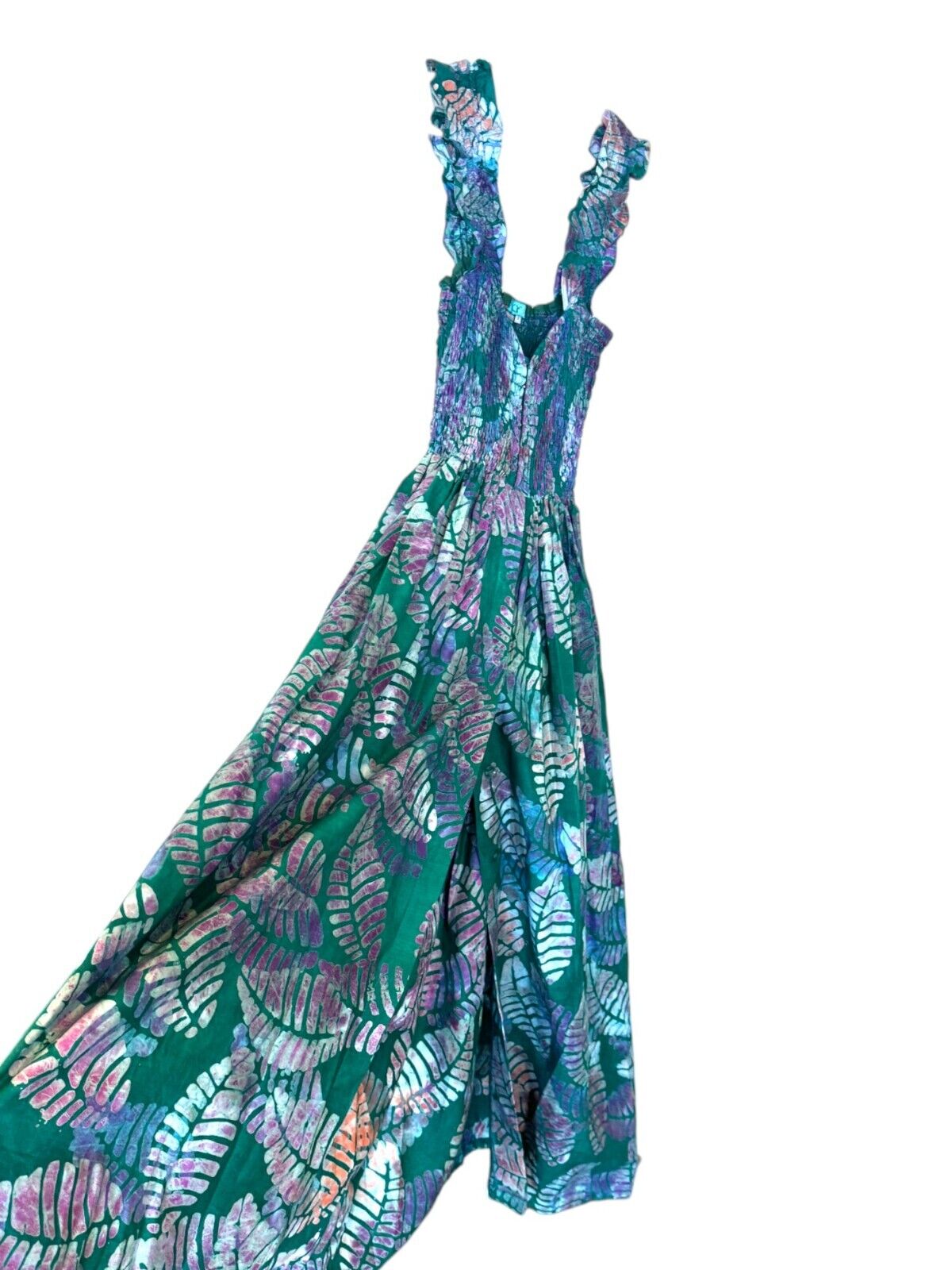 Sika Traci Dress |US 8, AU/UK 12, Shirred, Green Leaf, Buttons, Slit, Eco Friend