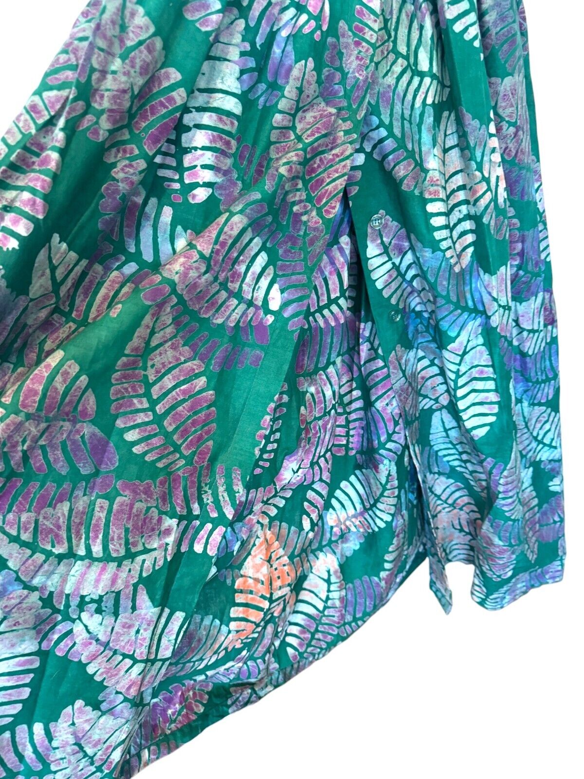Sika Traci Dress |US 8, AU/UK 12, Shirred, Green Leaf, Buttons, Slit, Eco Friend