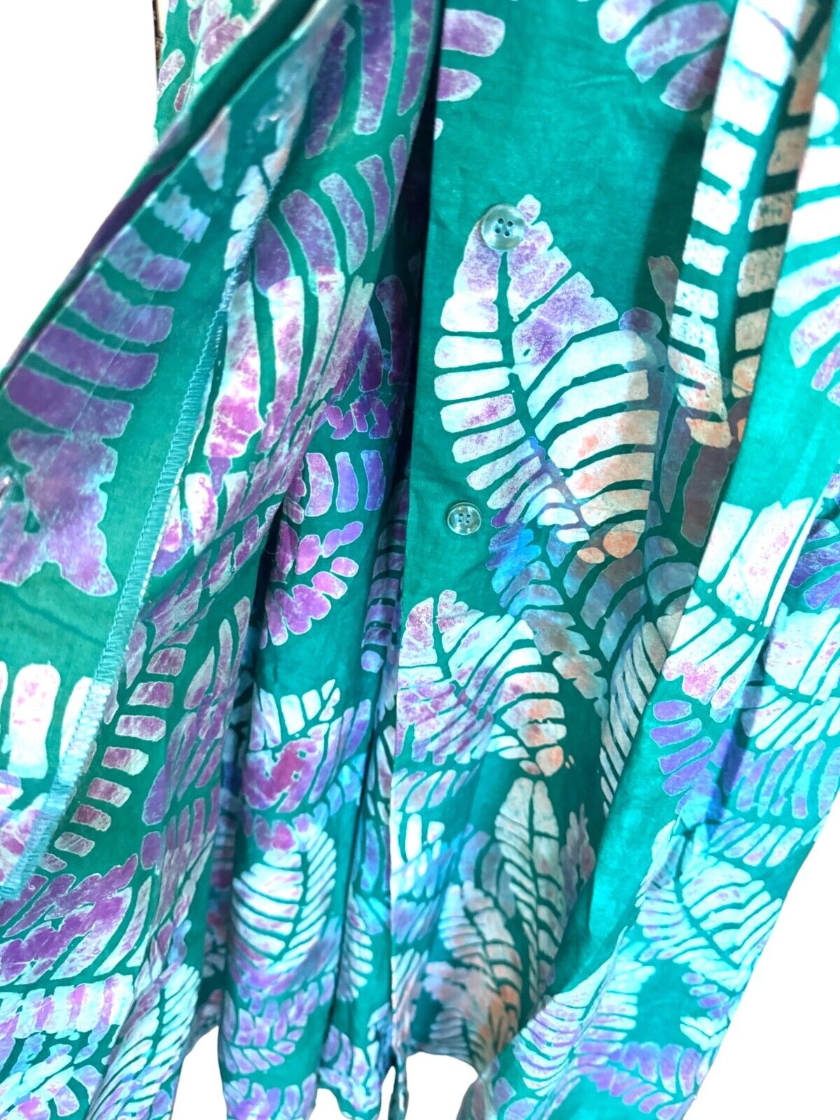 Sika Traci Dress |US 8, AU/UK 12, Shirred, Green Leaf, Buttons, Slit, Eco Friend