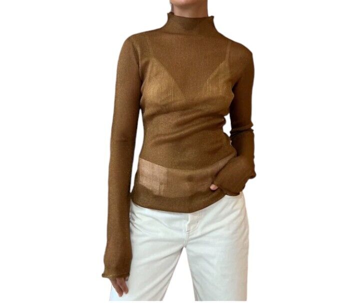 CAMILLA AND MARC Jade Lurex Knit Top |Bronze, Slip, Sheer, Long Sleeves, Blouse