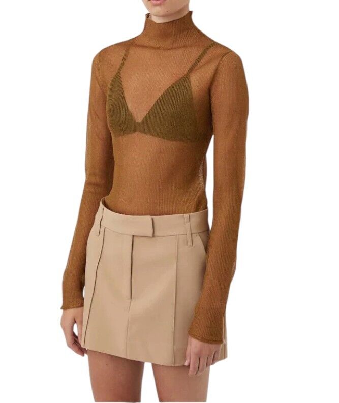 CAMILLA AND MARC Jade Lurex Knit Top |Bronze, Slip, Sheer, Long Sleeves, Blouse