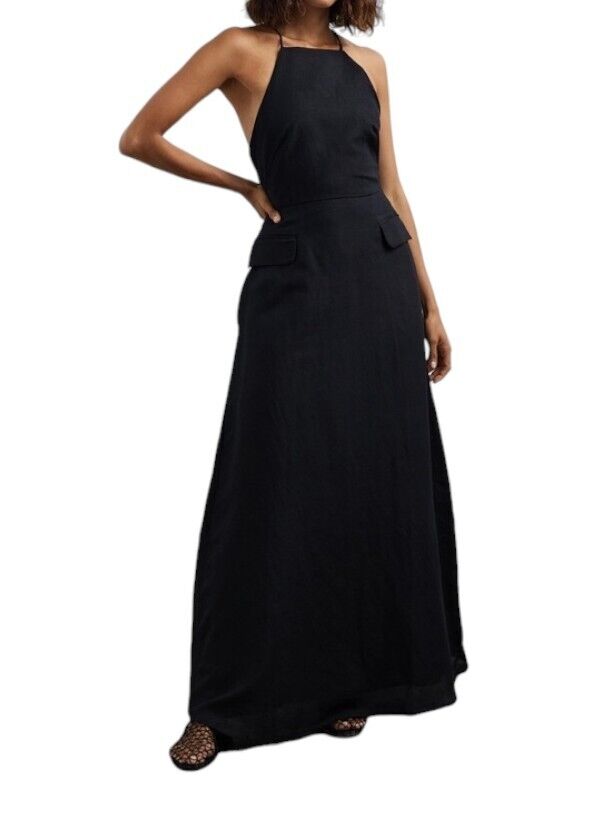 CAMILLA MARC Kiena Maxi Dress Black Linen Criss-Cross Straps Naked Pear CAMILLA MARC Kiena Maxi Dress Black Linen Criss-Cross Straps Naked Pear