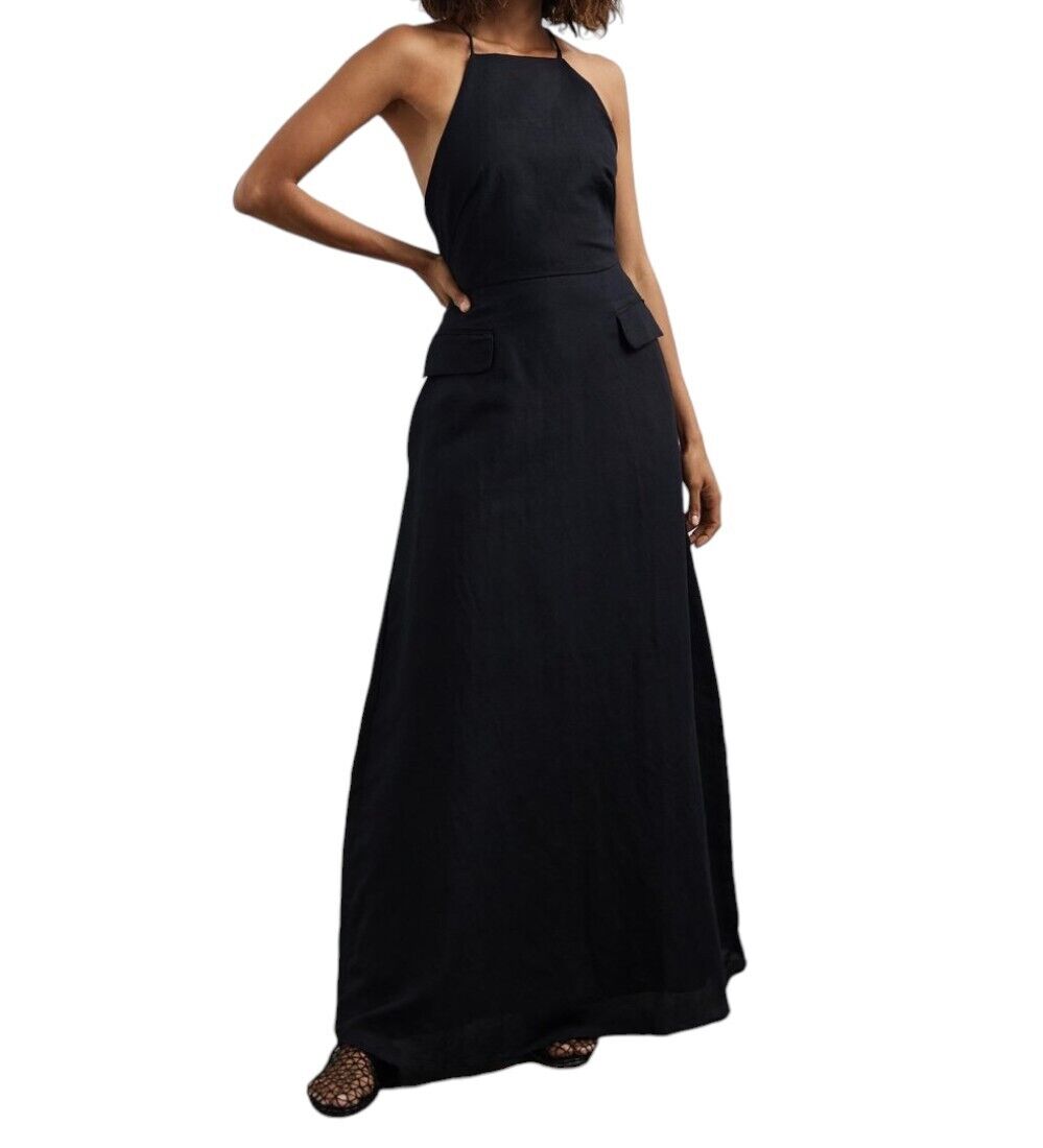CAMILLA AND MARC Kiena Maxi Dress | Black, Linen Blend, Criss-Cross Back Straps