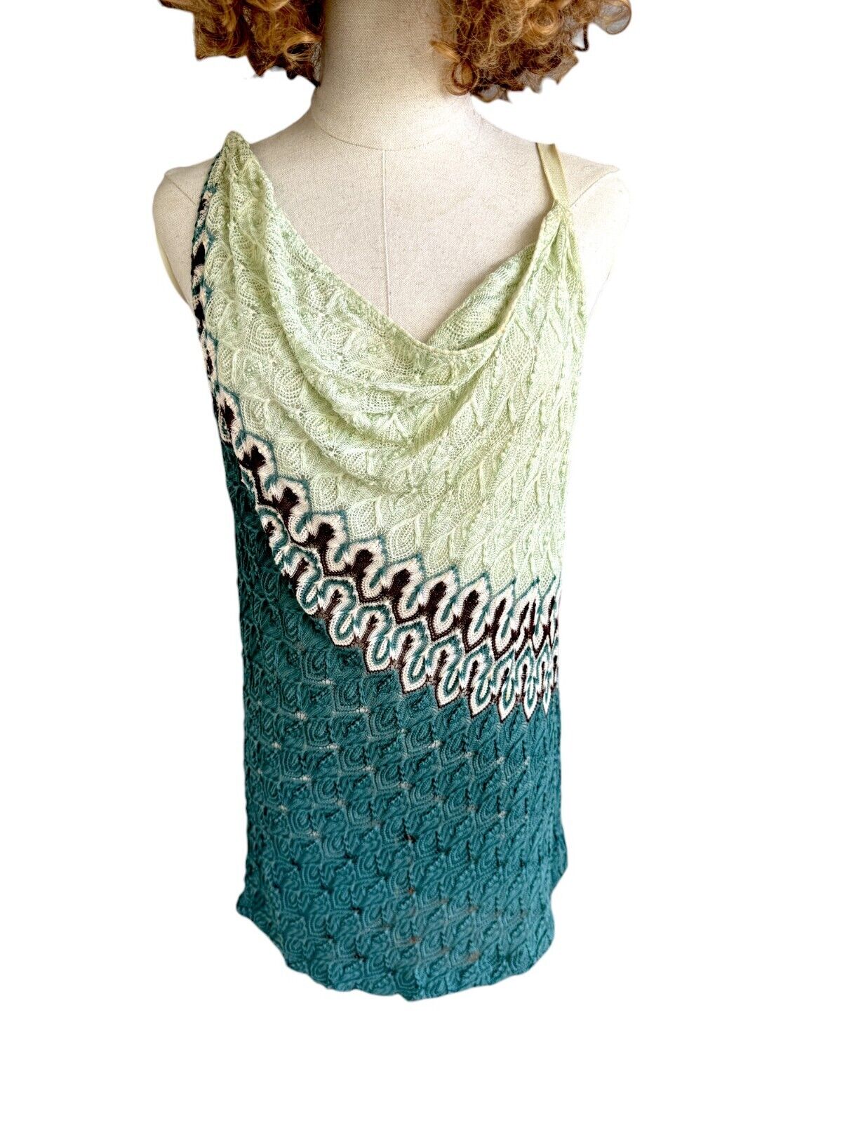 Missoni Mini Dress | Teal/Mint Green, Knitted, Backless, Low Cowl Back, 40IT/8AU
