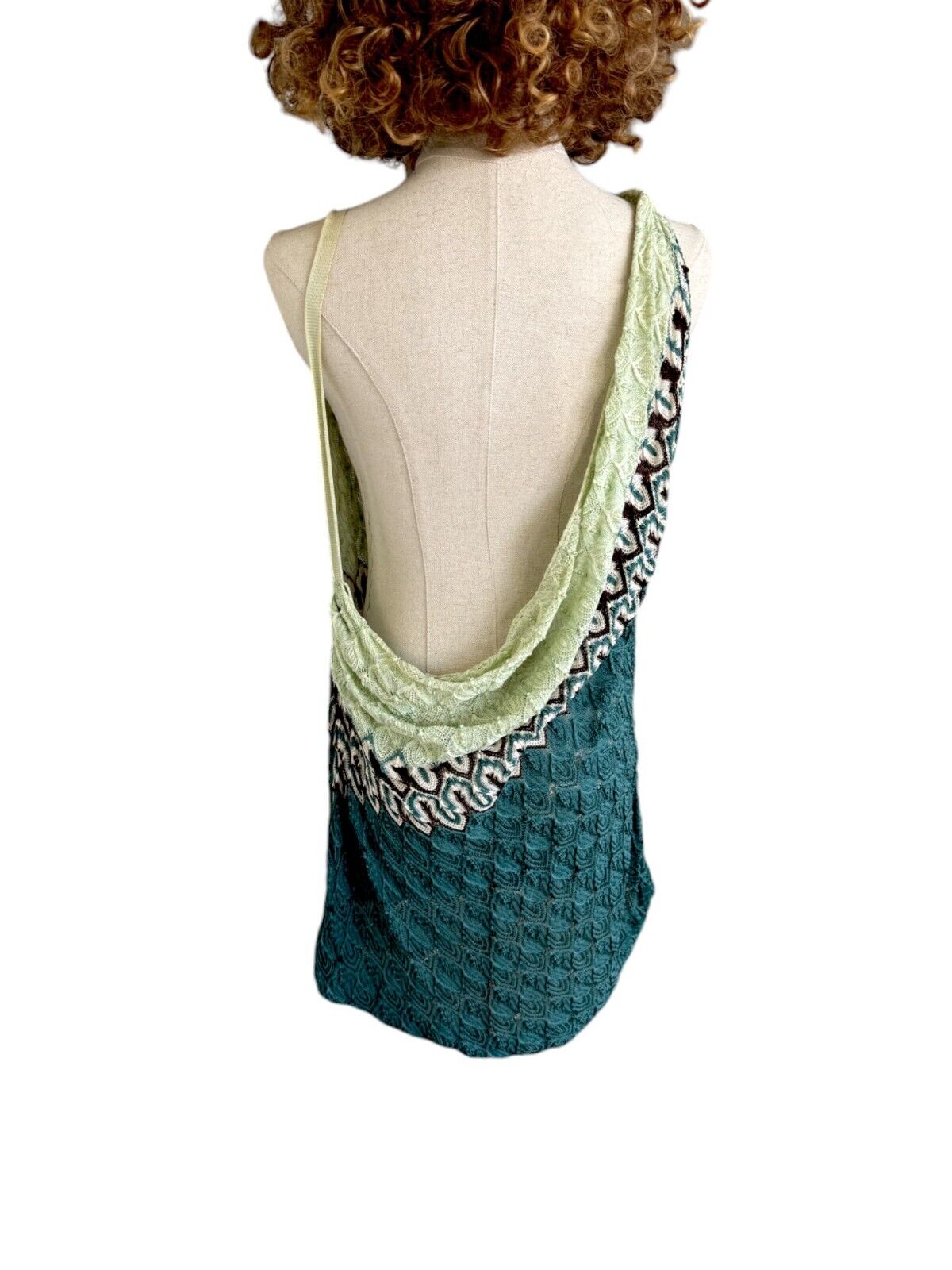 Missoni Mini Dress | Teal/Mint Green, Knitted, Backless, Low Cowl Back, 40IT/8AU