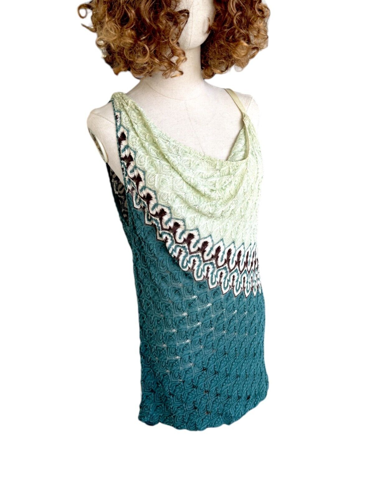 Missoni Mini Dress | Teal/Mint Green, Knitted, Backless, Low Cowl Back, 40IT/8AU