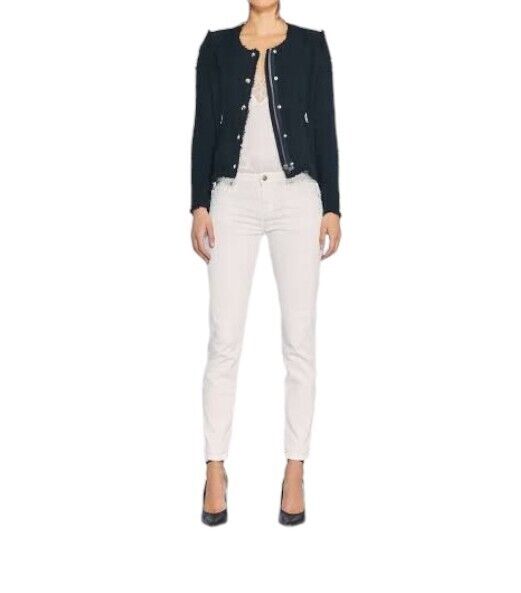 IRO Agnette Tweed Motorcycle Jacket | Black/Silver, Sz 38, 10 AU, Distressed