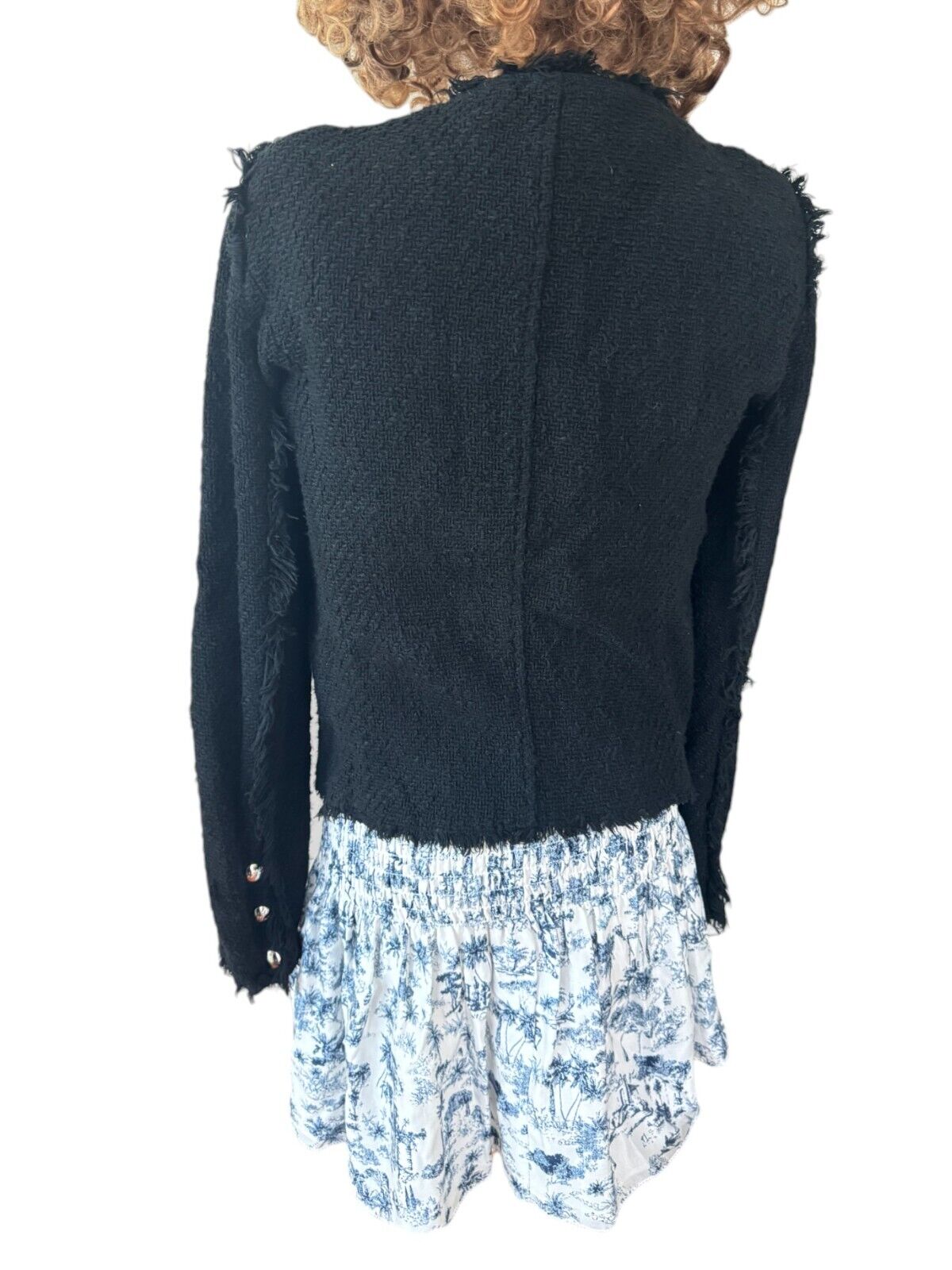 IRO Agnette Tweed Motorcycle Jacket | Black/Silver, Sz 38, 10 AU, Distressed