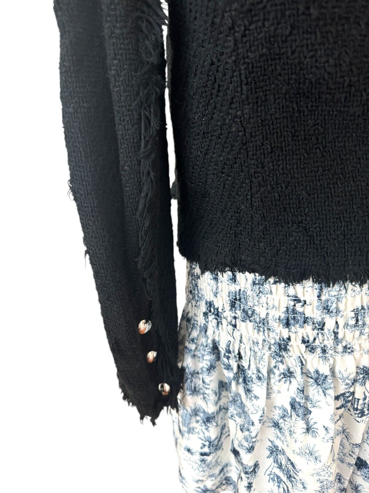 IRO Agnette Tweed Motorcycle Jacket | Black/Silver, Sz 38, 10 AU, Distressed