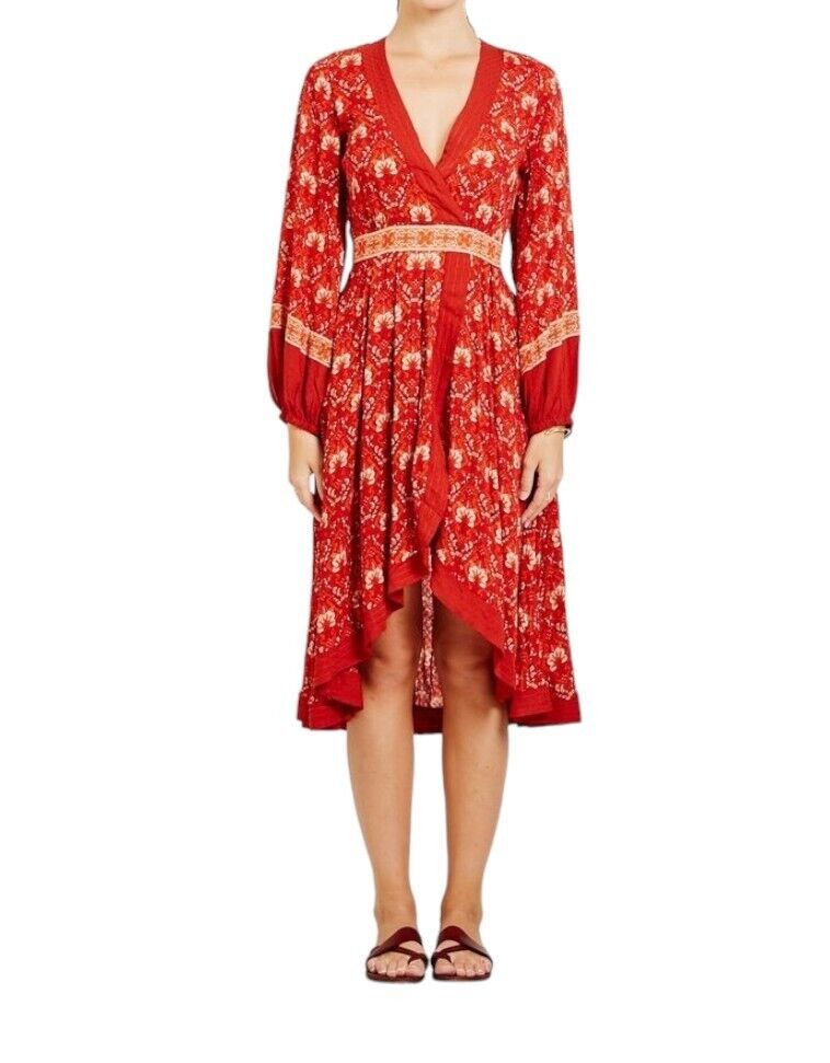 Spell and The Gypsy Collective | Soiree Dress, Red, Long Sleeve, Floral, Boho