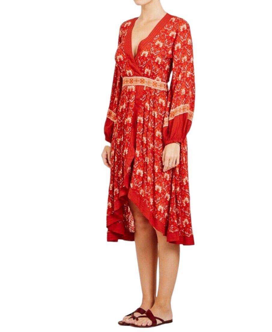 Spell and The Gypsy Collective | Soiree Dress, Red, Long Sleeve, Floral, Boho
