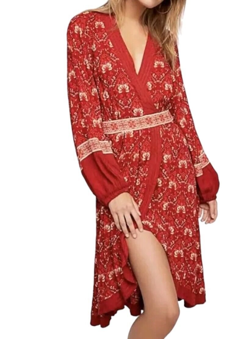 Spell and The Gypsy Collective | Soiree Dress, Red, Long Sleeve, Floral, Boho