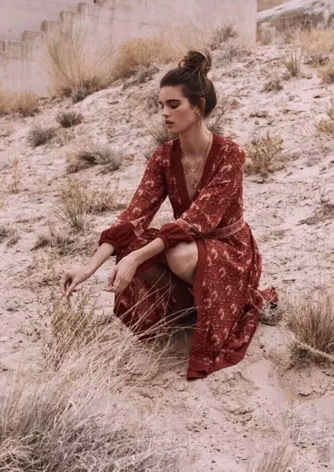 Spell and The Gypsy Collective | Soiree Dress, Red, Long Sleeve, Floral, Boho