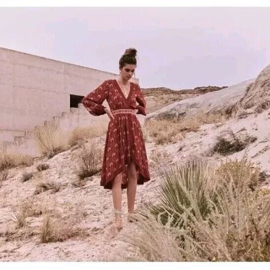 Spell and The Gypsy Collective | Soiree Dress, Red, Long Sleeve, Floral, Boho