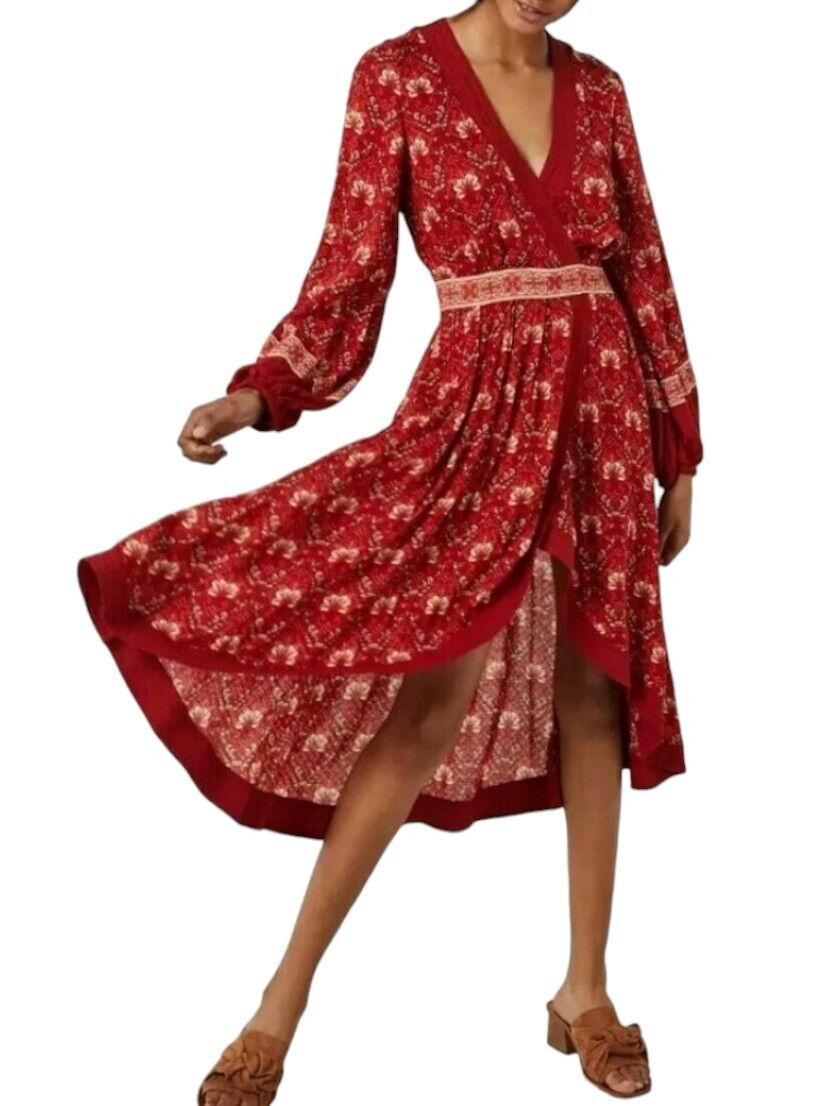 Spell and The Gypsy Collective | Soiree Dress, Red, Long Sleeve, Floral, Boho