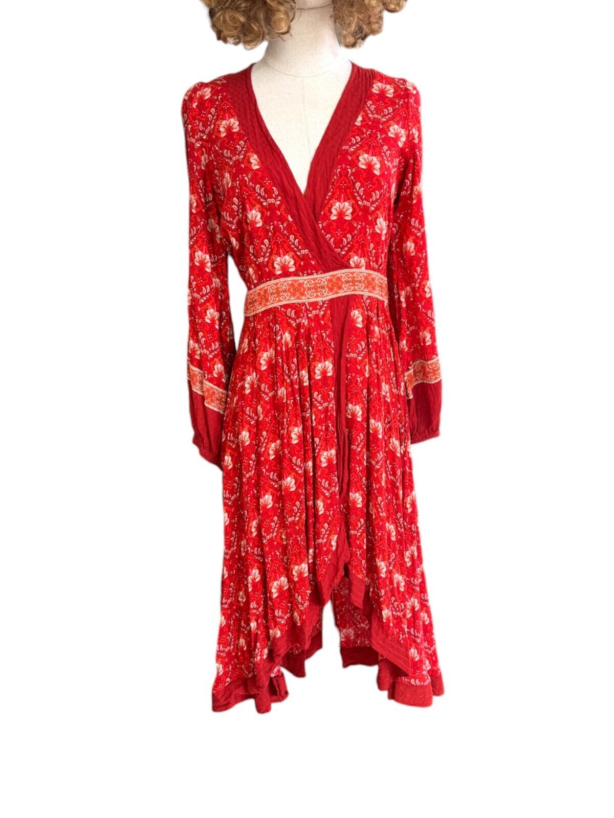 Spell and The Gypsy Collective | Soiree Dress, Red, Long Sleeve, Floral, Boho